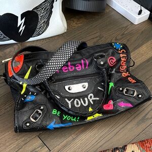 Tote Black Bag Hand Painted